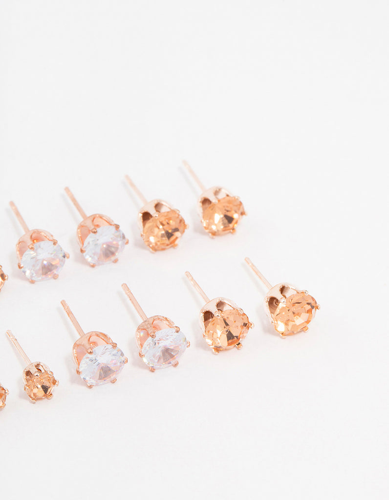 Rose Gold Basic Rose Gold Basic Diamante Stud Earrings 8-Pack - Lovisa