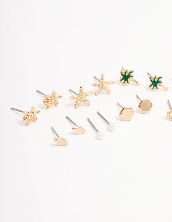 Gold Palm Tree Diamante Earring 12-Pack