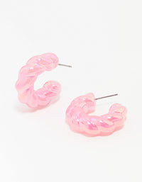 Pink Acrylic Rope Twist Chubby Hoop Earring - link has visual effect only
