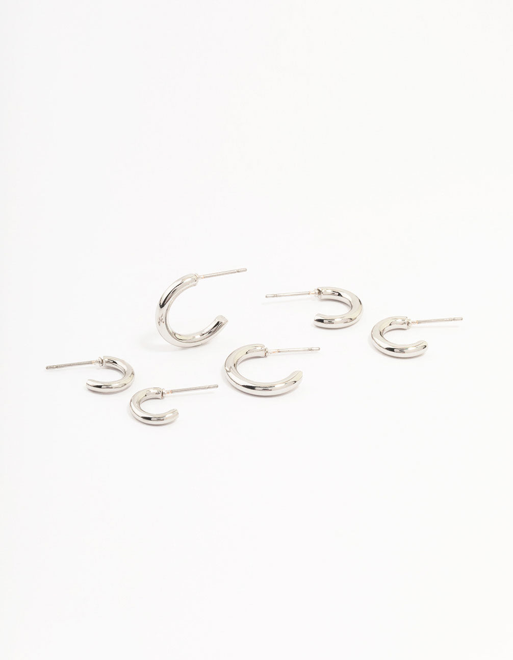 Silver Graduating Sized Huggie Earrings 3-Pack