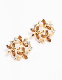 Gold Diamante Flower Cluster  Stud Earrings - link has visual effect only