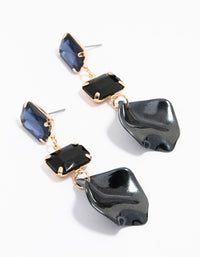 Gold Diamante Black Pearl Petal Drop Earrings - link has visual effect only