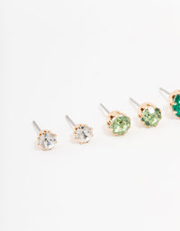 Gold Green Diamante Stud Earrings 3-Pack - link has visual effect only