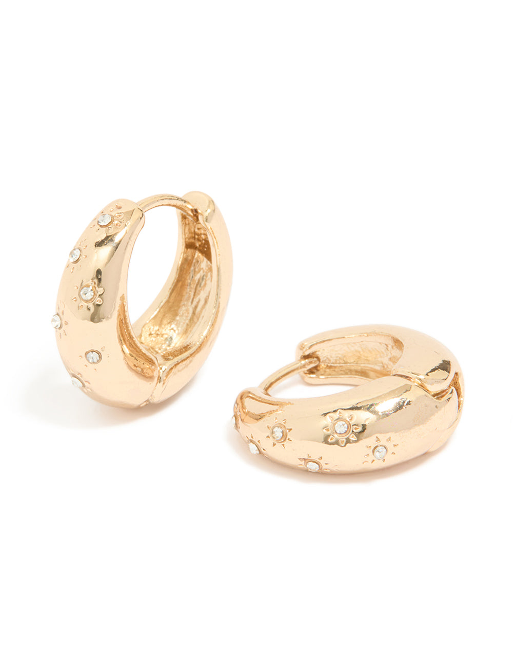 Gold Diamante Tear Drop Clicker Huggie Earrings