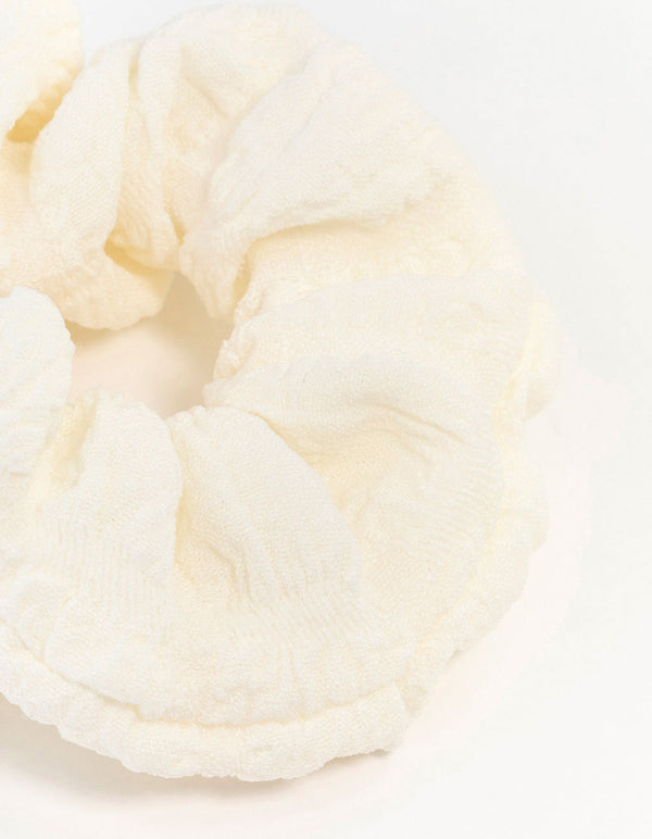 Cream Fabric Seersucker Scrunchie