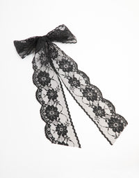 Black Lace Fabric Medium Bow Clip - link has visual effect only
