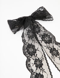 Black Lace Fabric Medium Bow Clip - link has visual effect only