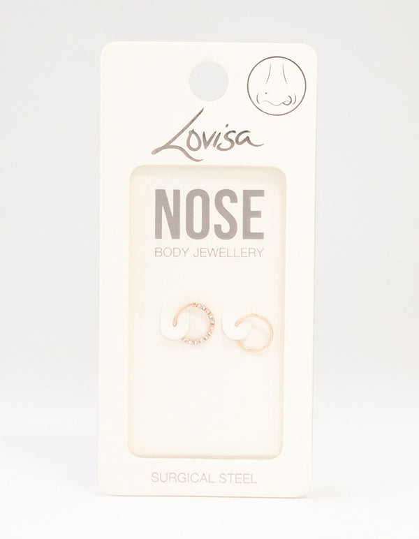 Rose Gold Plated Surgical Steel Textured Nose Rings 2-Pack