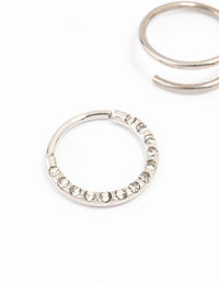 Surgical Steel Cubic Zirconia And Spiral Nose Ring 2-Pack - link has visual effect only