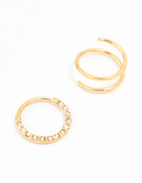 Gold Plated Cubic Zirconia And Spiral Nose 2-Pack - link has visual effect only