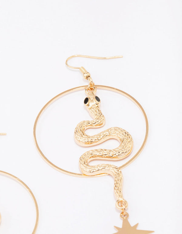 Gold Hoop & Snake Drop Earrings