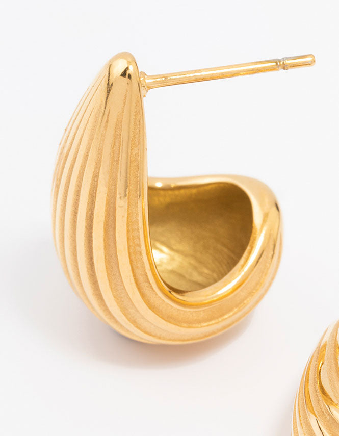 Waterproof Gold Plated Stainless Steel Small Ribbed Bubble Drop Earrings