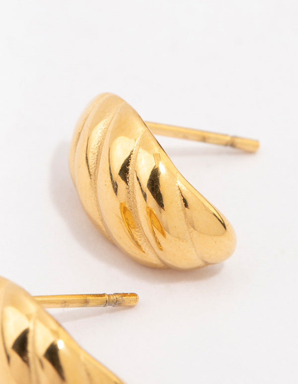 Waterproof Gold Plated Stainless Steel Croissant Stud Earrings
