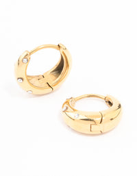Waterproof Gold Plated Stainless Steel Crystal Huggie Hoop Earrings - link has visual effect only