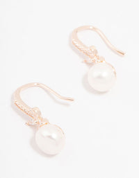 Rose Gold Plated Cubic Zirconia Pave Flower & Pearl Hook Earrings - link has visual effect only