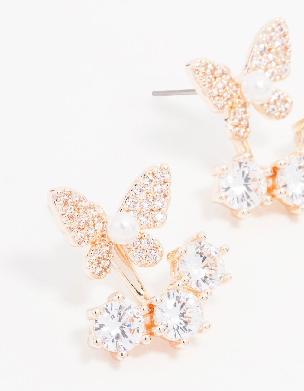 Rose Gold Plated Cubic Zirconia Butterfly Jacket Earrings