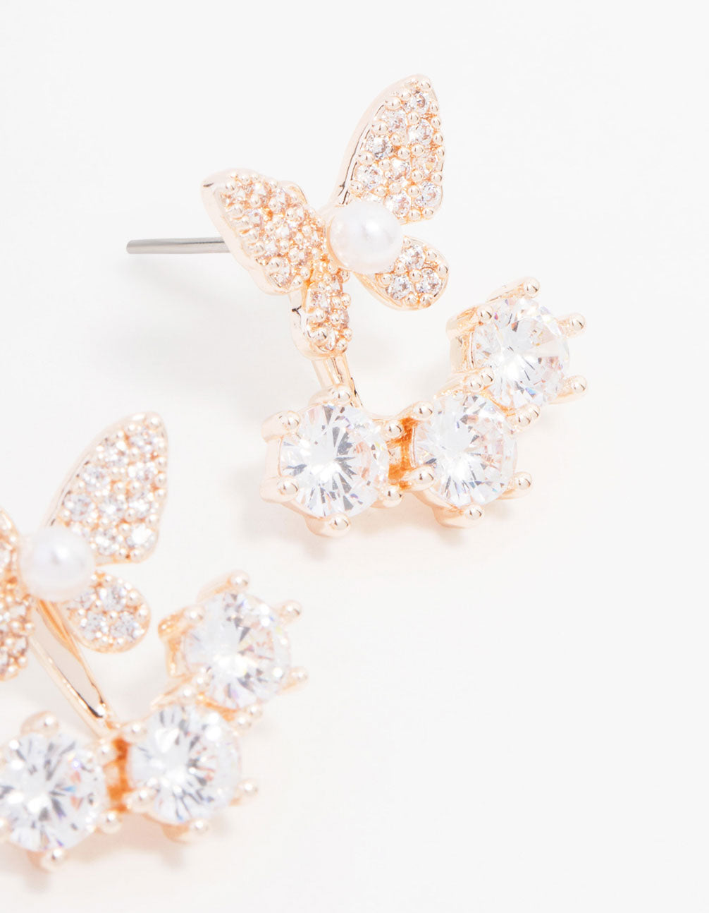 Rose Gold Plated Cubic Zirconia Butterfly Jacket Earrings