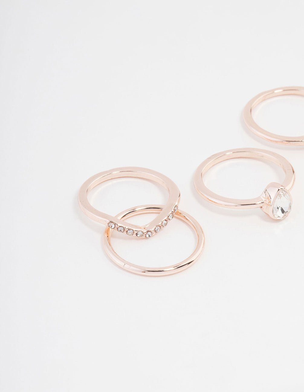 Rose Gold Plated Square & Pear Ring 5-Pack
