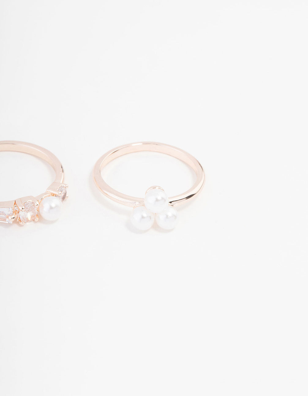 Rose Gold Plated Cubic Zirconia & Quartz Pearl Ring 3-Pack