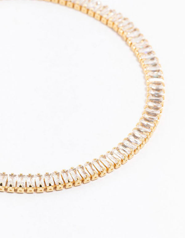 Gold Plated Cubic Zirconia Baguette Tennis Bangle