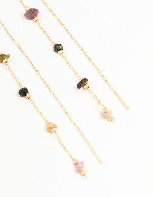 Gold Plated Semi Precious Station Thread Through Earrings