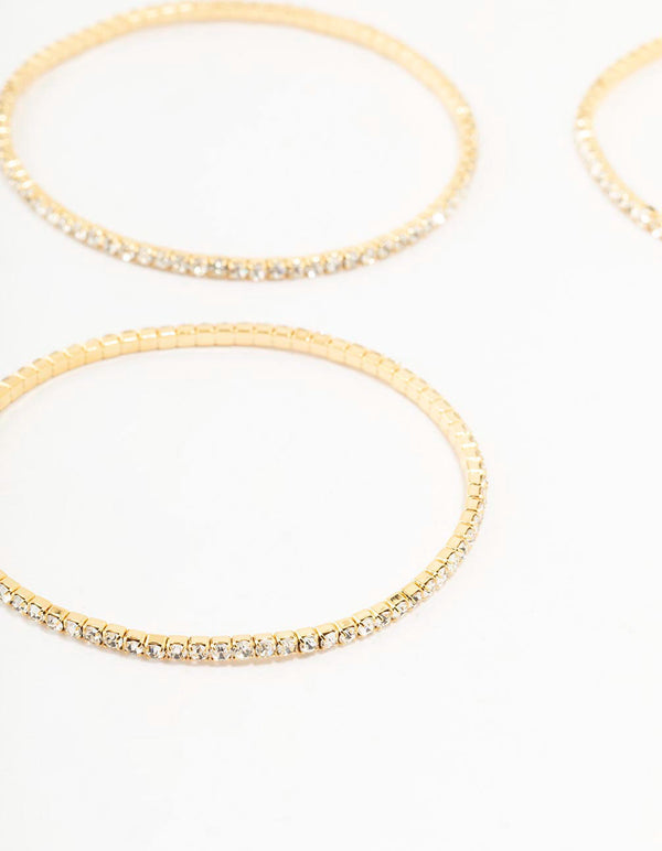 Gold Plated Stretch Cup Chain Tennis Stretch Bracelets 3-Pack