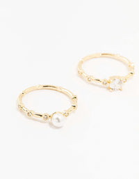 Gold Plated Bamboo Pearl Stacking Rings 3-Pack - link has visual effect only