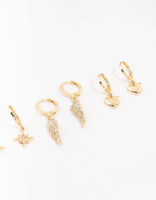 Gold Diamante Mixed Huggie Earrings 4-Pack