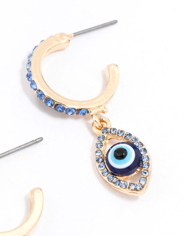 Gold Evil Eye Diamante Drop Earrings