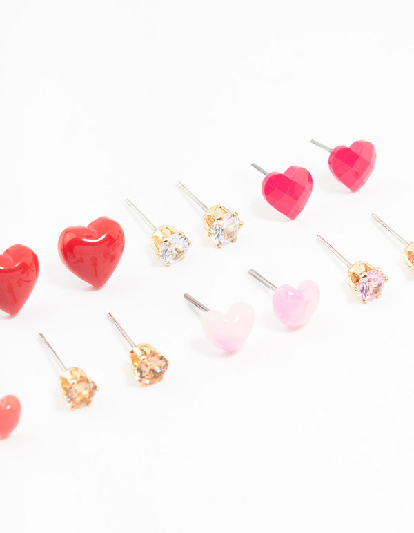 Mixed Gold Love Heart Earrings 8-Pack