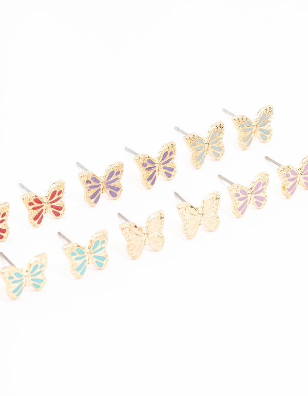 Pastel Gold Butterfly Earrings 8-Pack