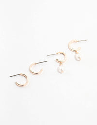 Simple Pearl Rose Gold Huggie Earrings 2-Pack - link has visual effect only