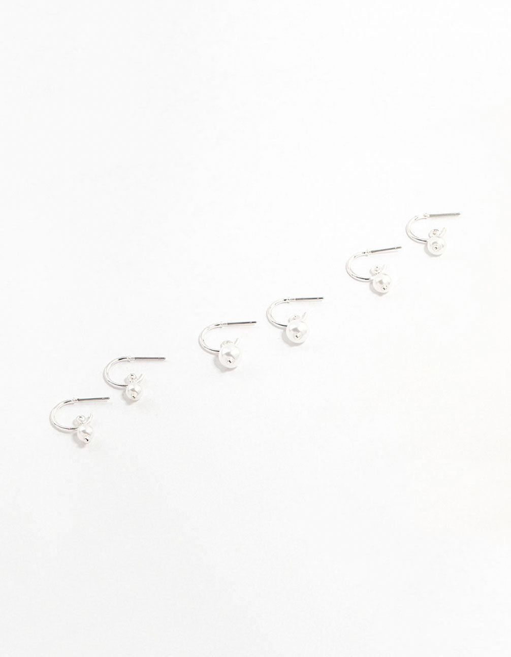 Graduating Silver Pearl Drop Huggie Earrings 3-Pack