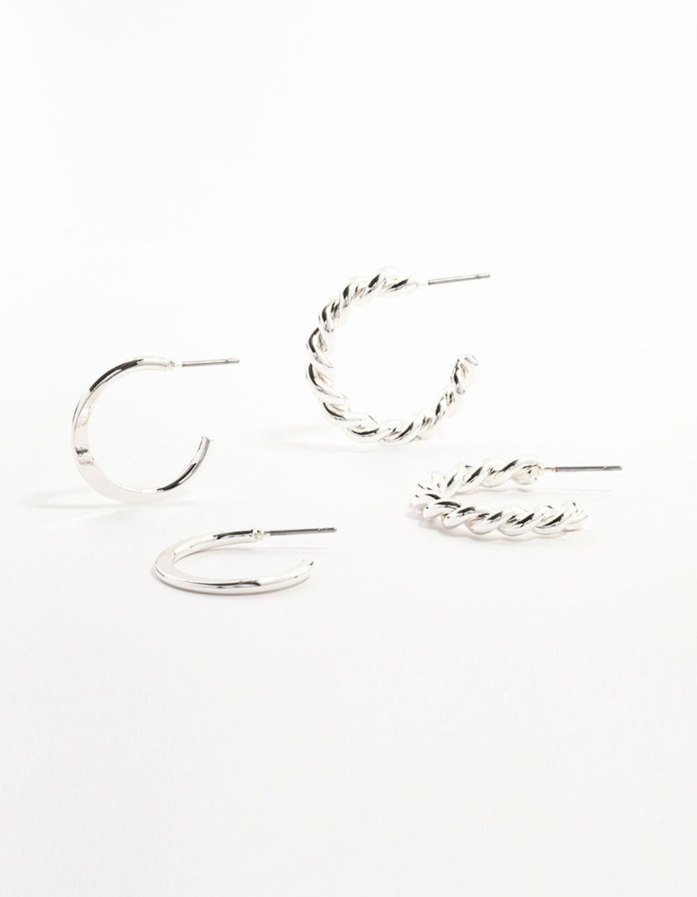 Silver Clean & Twisted Hoop Earrings 2-Pack