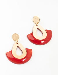 Gold & Red Acrylic Disc & Lantern Drop Earrings - link has visual effect only