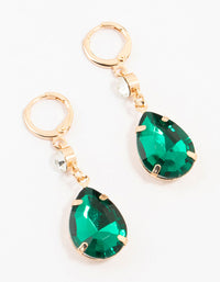 Gold Green Pear Diamante Drop Clicker Earrings - link has visual effect only