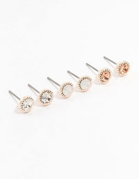 Rose Gold Encased Diamante Stud Earrings 3-Pack - link has visual effect only