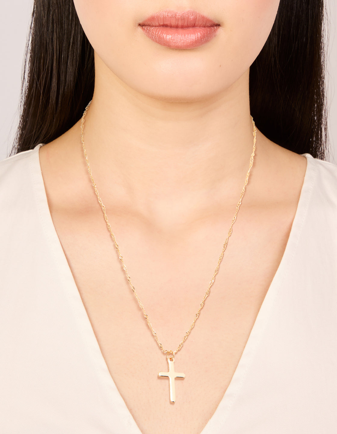 Gold Flat Solid Cross Necklace