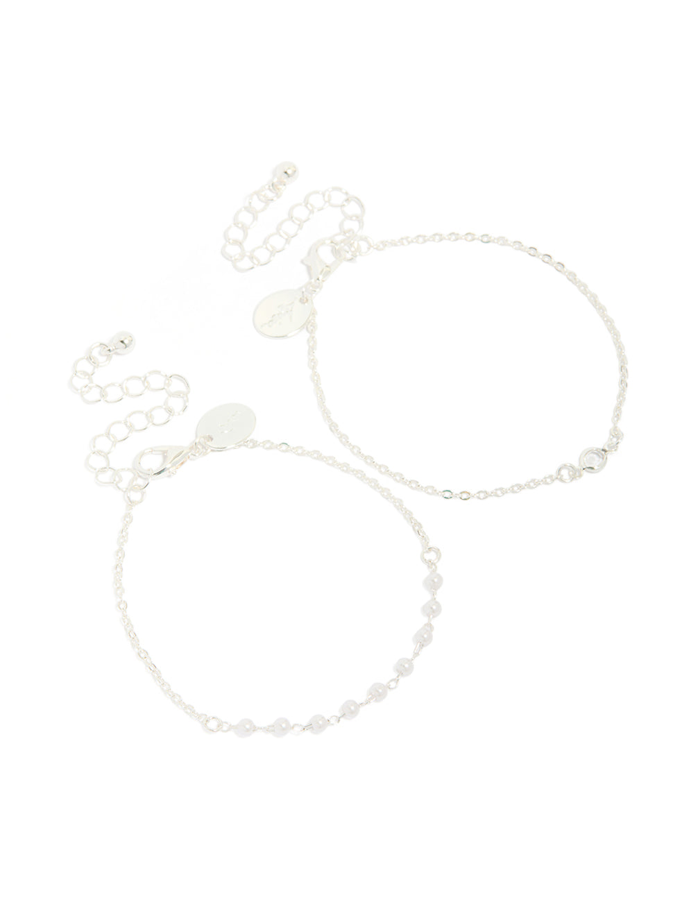 Silver Pearl Station & Diamante Bracelets 2-Pack