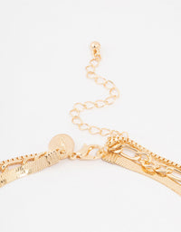 Gold Triple Row Snake Chain & Link Necklace - link has visual effect only