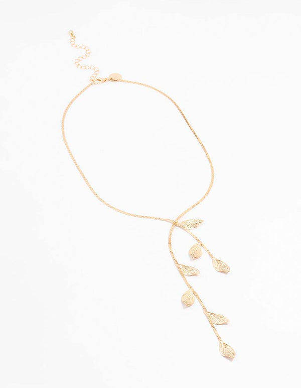 Gold Lazer Cut Leaf Y-Necklace