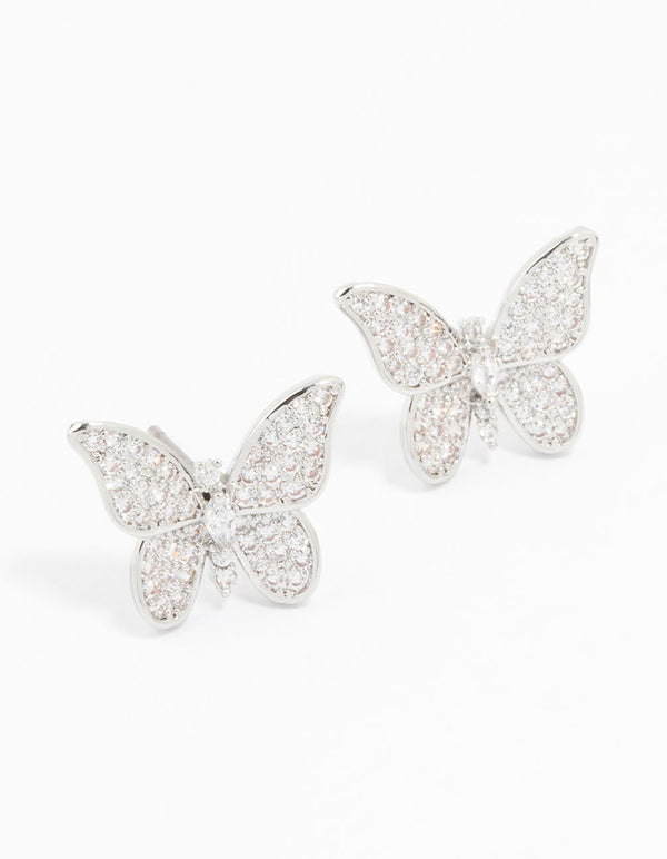 Silver Cubic Zirconia Butterfly Stud Earrings
