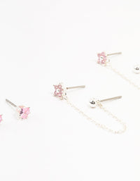 Silver Plated Brass  Heart Flower Chain Earrings 3-Pack - link has visual effect only