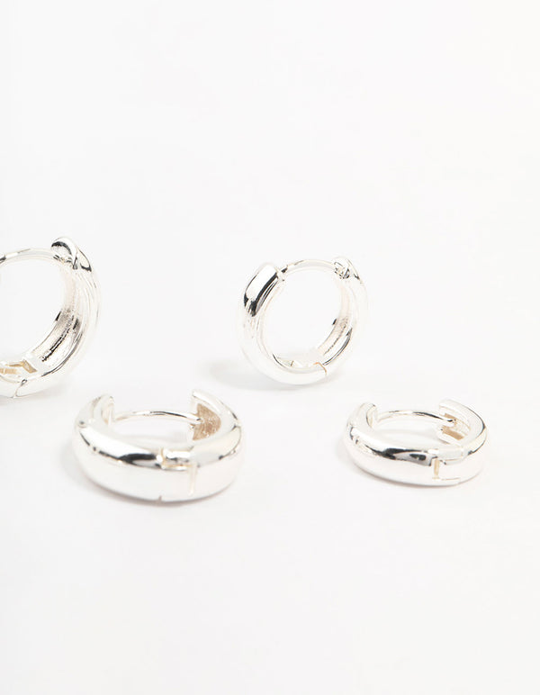 Silver Plated Brass  Graduating Hoop Earrings 3-Pack