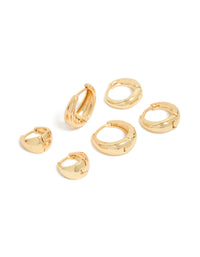 Classic Gold Plated Brass Chunky Hoop Earrings 3-Pack - link has visual effect only
