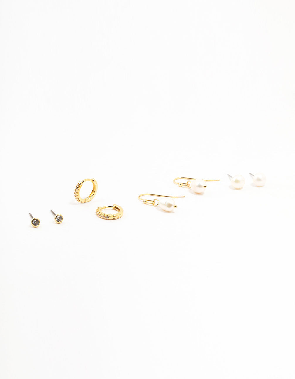Gold Plated Brass Pearl Stud & Drop Earrings 4-Pack
