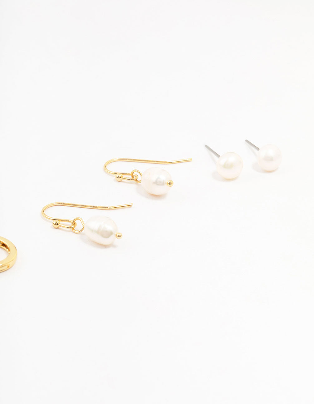 Gold Plated Brass Pearl Stud & Drop Earrings 4-Pack