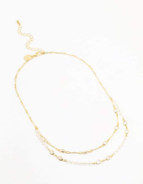 Gold Plated Brass Crystal Layered Necklace