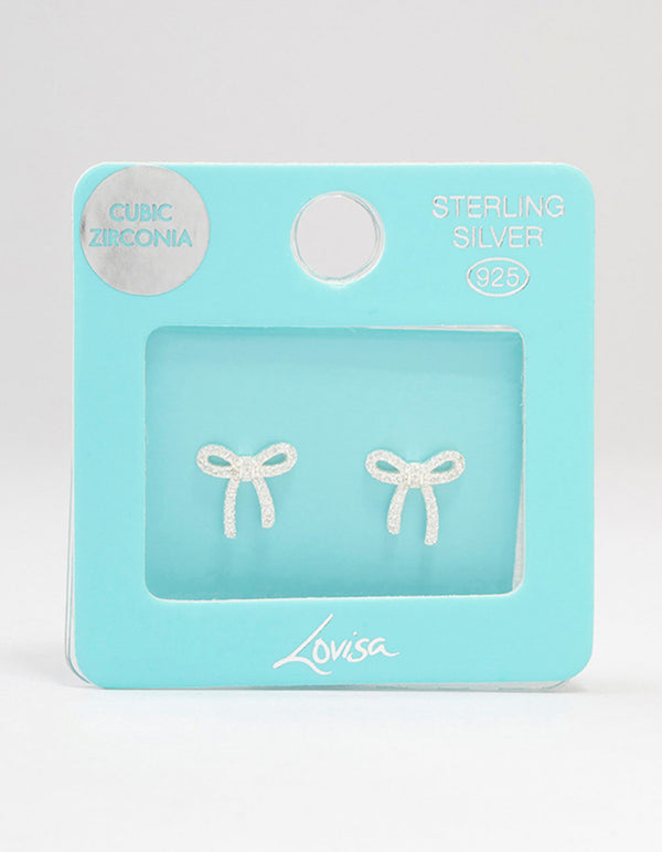 Sterling Silver Cubic Zirconia Bow Stud Earrings