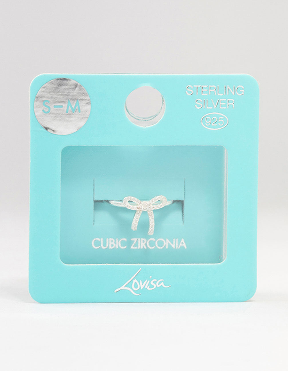 Showcasing sterling silver cubic zirconia bow ring in white close up view